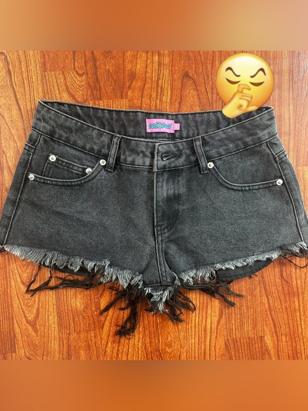 Edikted Black Frayed Hem Denim Shorts